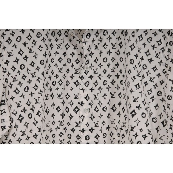 Louis Vuitton Men Logo Button Down Shirt XL White Black Monogram Short Sleeve - Picture 3 of 10